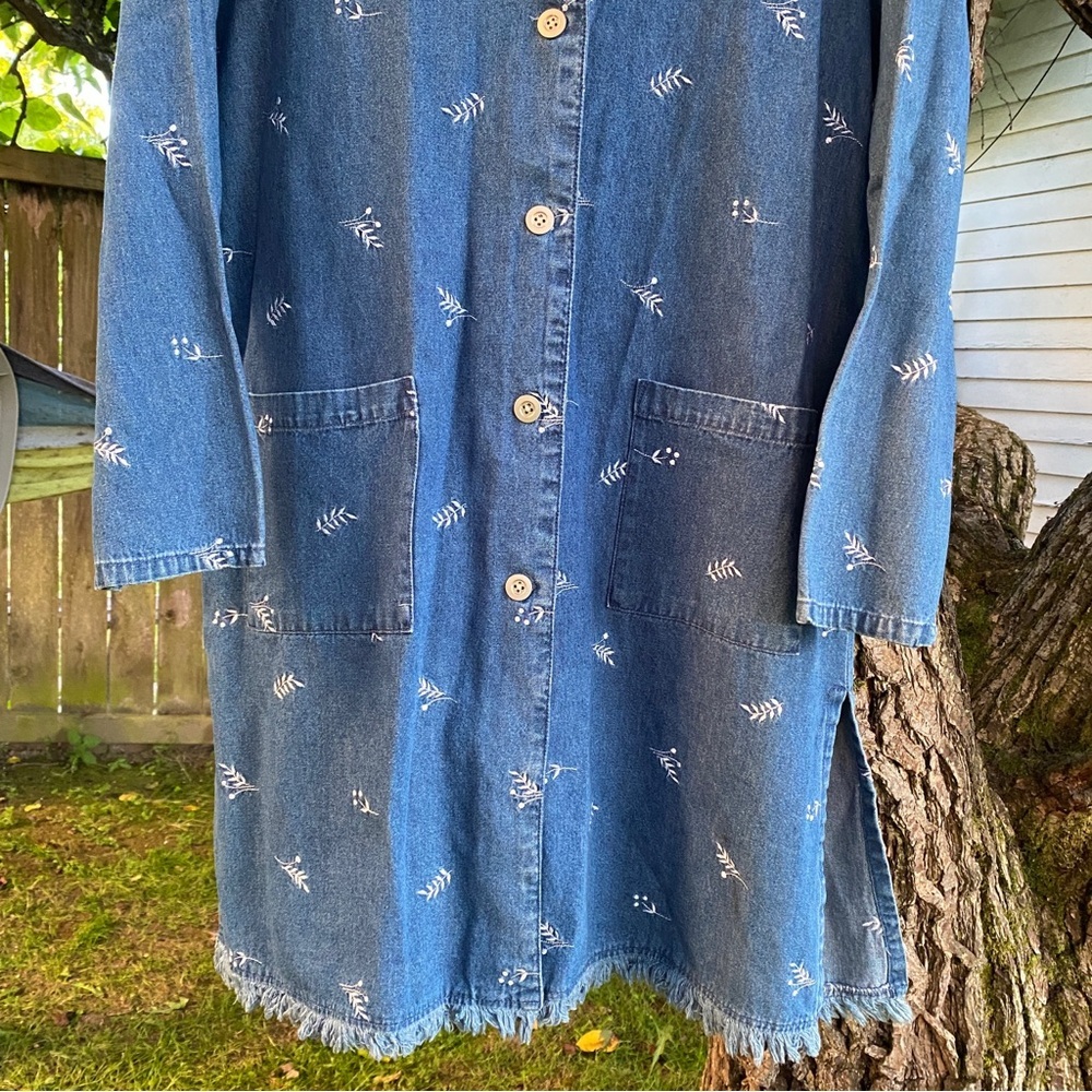 Denim & Co. Floral Embroidered Button-Front Denim Jumper Dress with Pockets - Picture 6 of 10